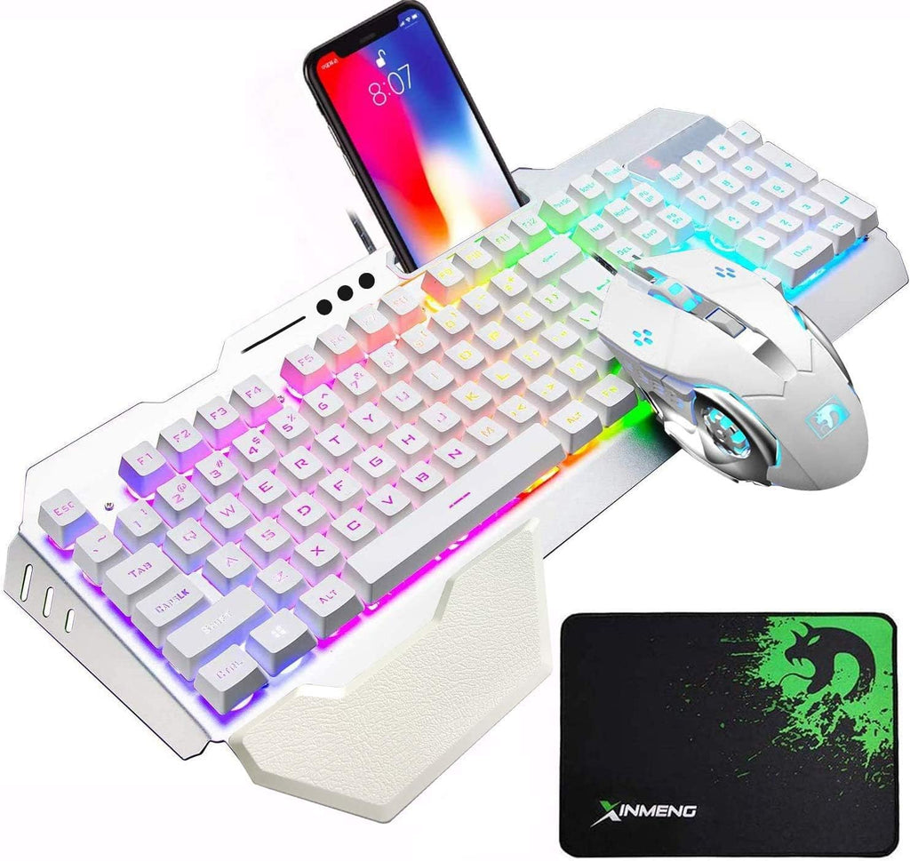 Wired Game Keyboard and Mouse Combo with RGB LED Backlit Mechanical Feel Keyboard and 6 Button 3200 DPI Mice and Large RGB Mouse Pad R131941