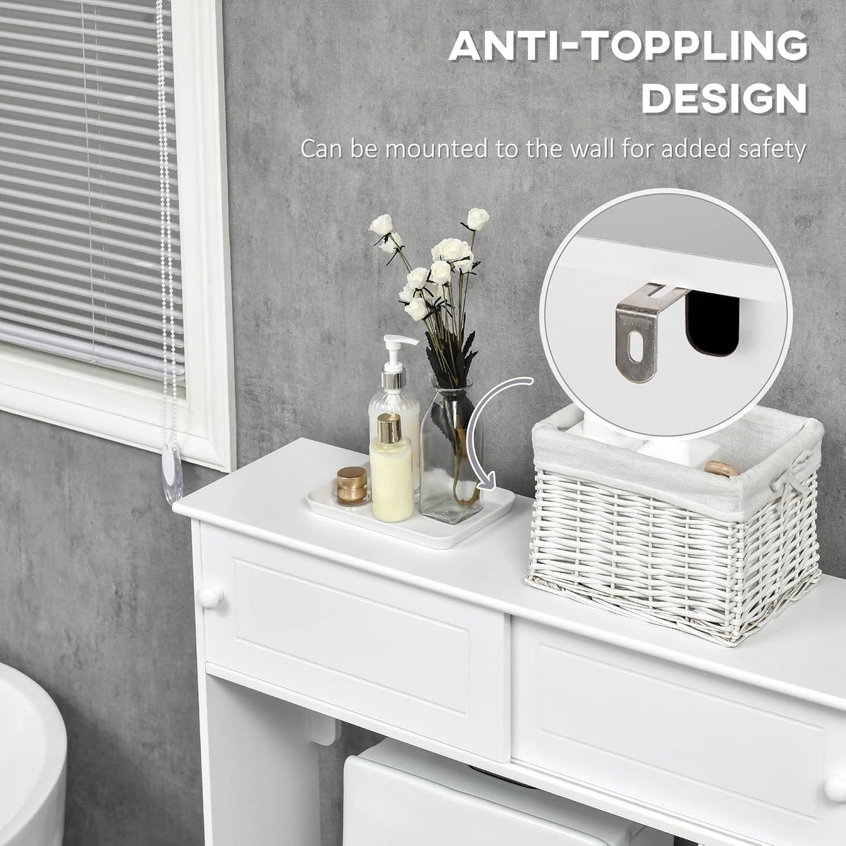 White Freestanding Over The Toilet Bathroom Cabinet with Adjustable Shelves K873