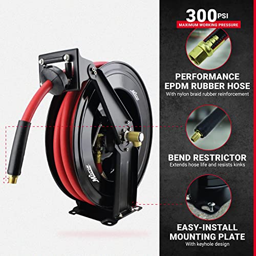 Steel Dual Arm Air Hose Reel (1/2" x 50 ft.) and Air Leader Hose (1/2" x 6 ft.) C513085