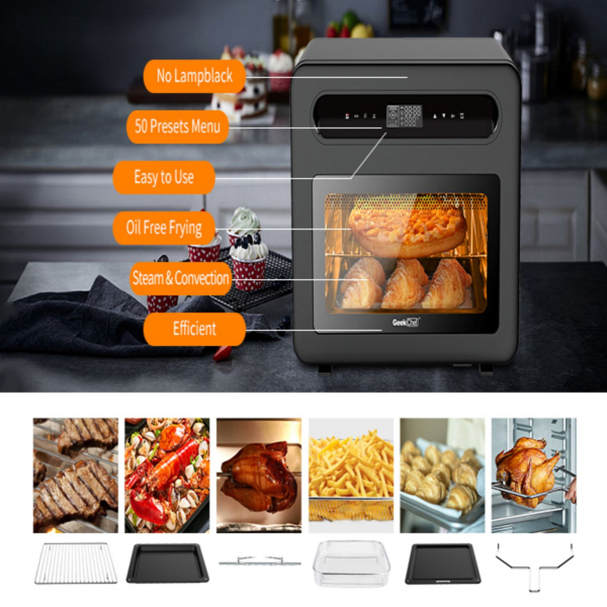 26-Quart Black Stainless Steel Steam Convection Oven O9533