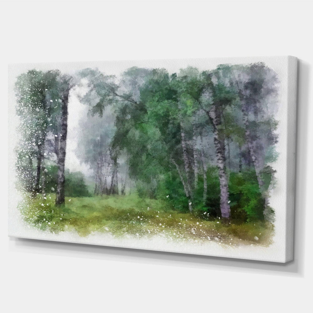 Green Forest Watercolor Drawing Large Landscape Canvas Art 32 in. Wide x 16 in. High X2704