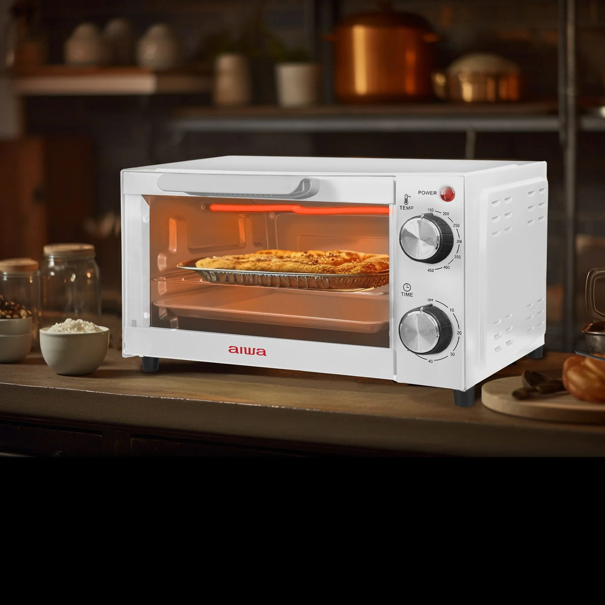 750W Red 4 Slice Toaster Oven with Baking Tray V24357