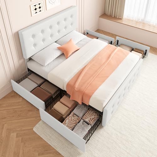 Black Queen Size Faux Leather Upholstered Platform Bed Frame with 4 Storage Drawers and Headboard I191931