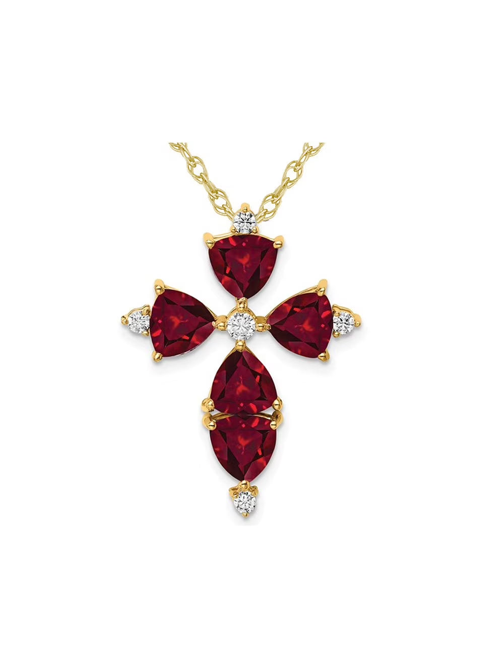 14K White Gold Lab-Created Ruby Cross Pendant Necklace with Lab-Grown Diamonds R685