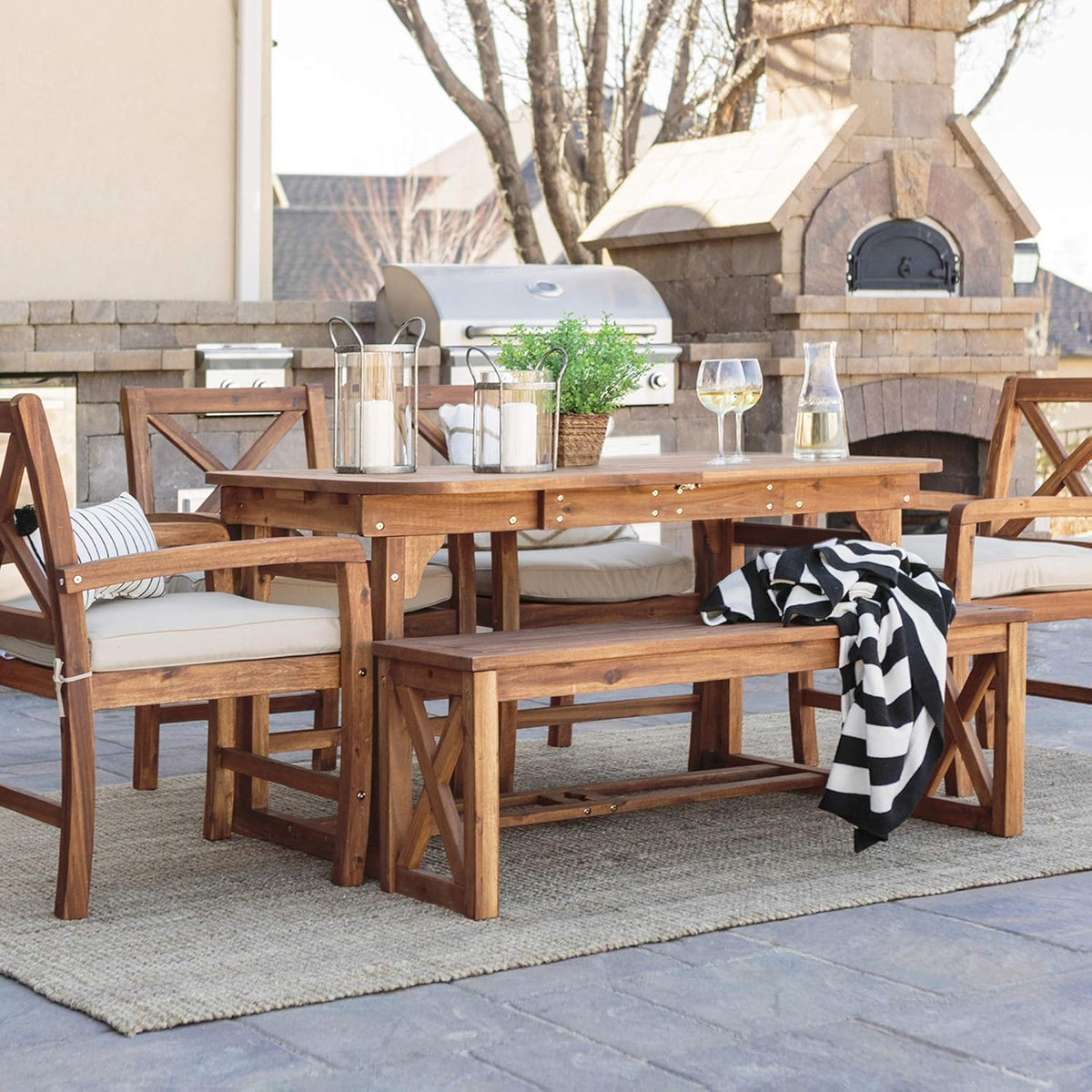 Brown Slatted Outdoor Dining Table K9698