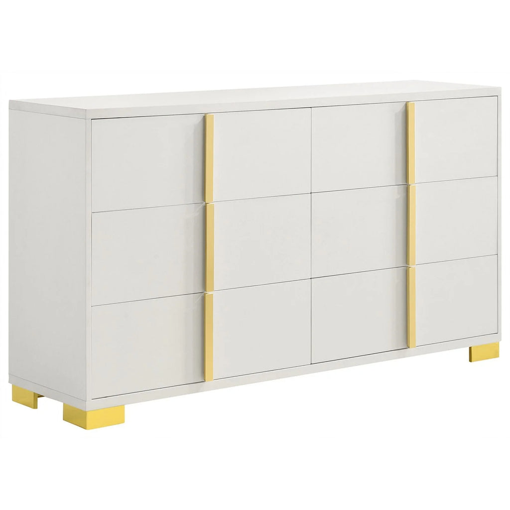 4-piece Contemporary Wood Full Bedroom Set White and Gold W127248