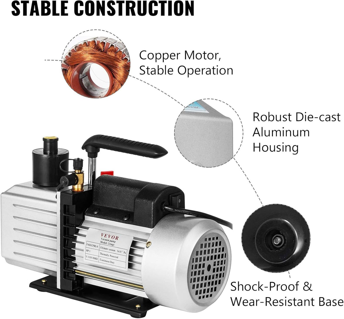 8CFM 1 HP Two Stage Air Conditioning Vacuum Pump 120V 0.3PA W477
