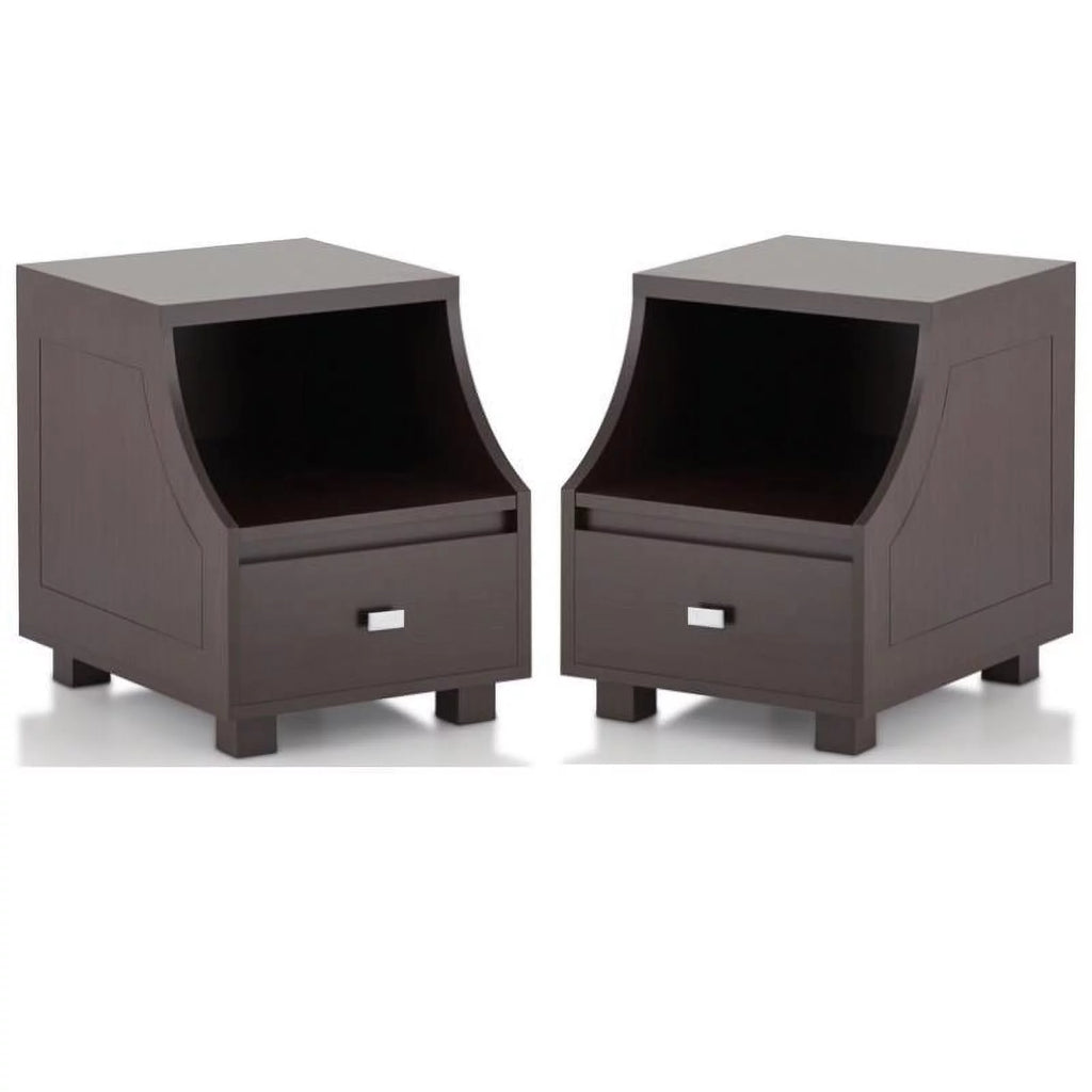 Walnut Wood Storage End Table Set of 2 Q263
