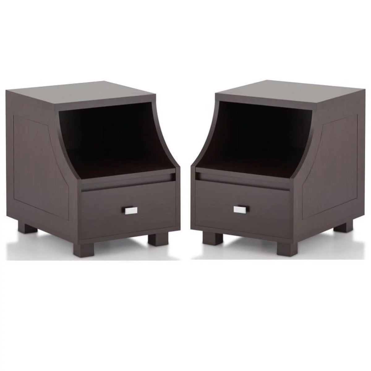 Walnut Wood Storage End Table Set of 2 Q263