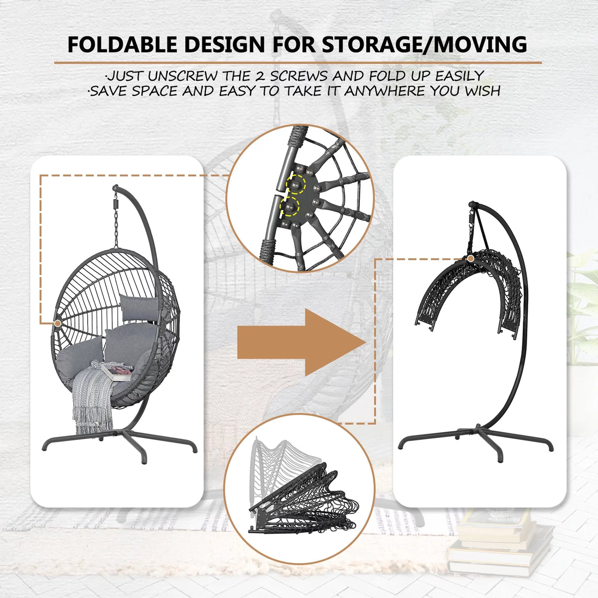 Oversized Dark Gray Hammock Chair with Stand X30259