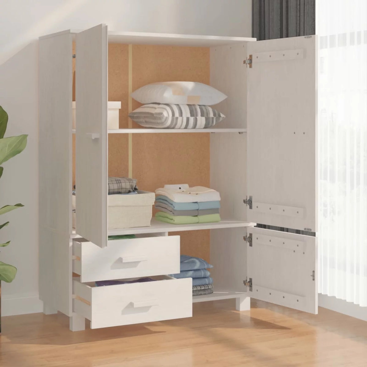 Pine Wood Wardrobe with Doors and Drawers W95586