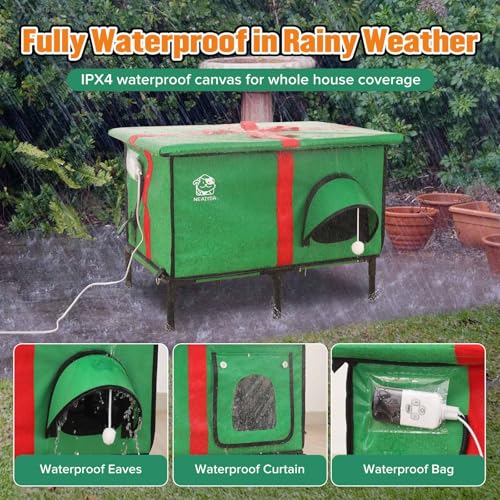 Weatherproof Insulated Outdoor Cat House with Heated Pad and Cooling Pad U428048