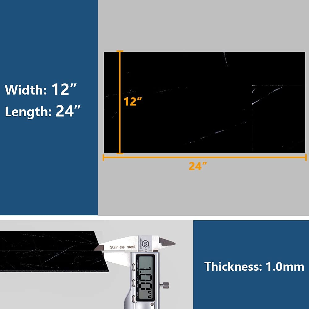 24-Pack Peel and Stick Vinyl Floor Tile 12"x24" Black Marble S3081