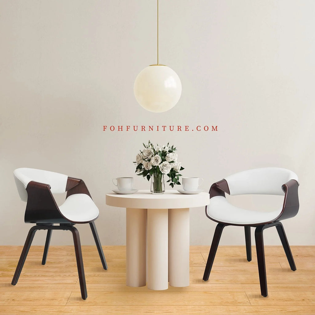 White PU Leather Bentwood Dining Chairs N349627