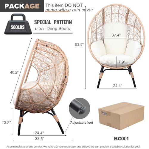 Oversized Wicker Egg Chair with Stand Cushion 500lbs Capacity U3309