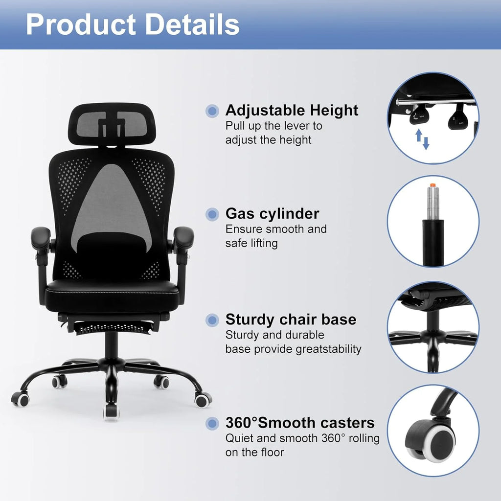 Black Ergonomic High Back Office Chair with Lumbar Support D283