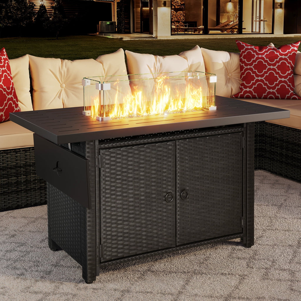 43'' Propane Fire Pit Table 60,000 BTU Wicker Rattan Base R392