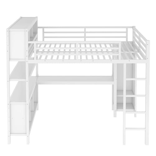 Queen Size Black Metal Loft Bed with Desk and Wardrobe H114353