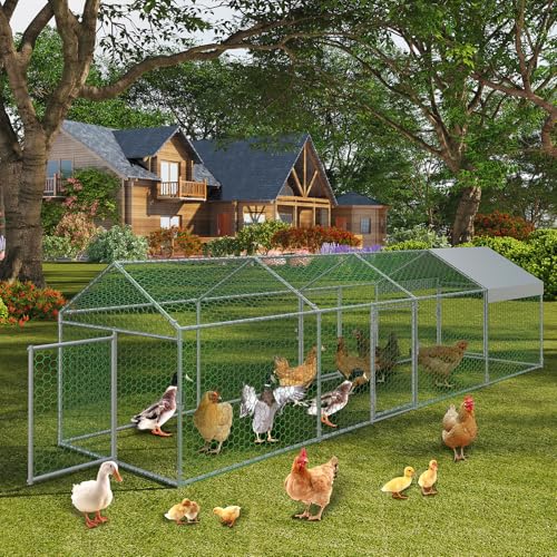 Large Metal Chicken Coop with Waterproof Anti-UV Cover B14410