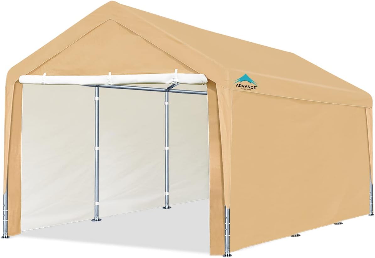 10x20 ft Heavy Duty Carport Canopy with Removable Sidewalls and Doors, White H10470