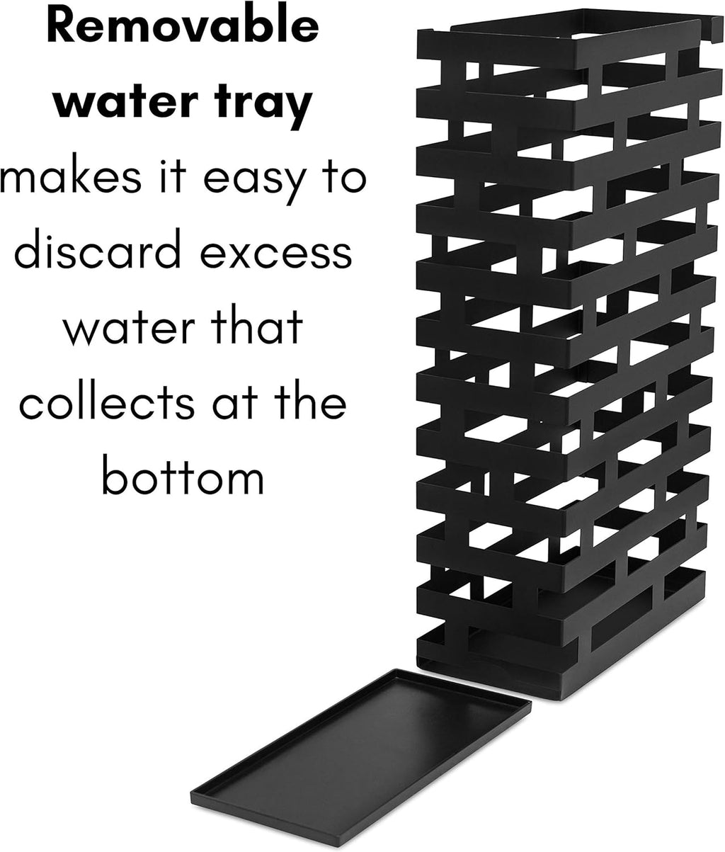 Black Metal Umbrella Holder Stand with Water Tray Z792