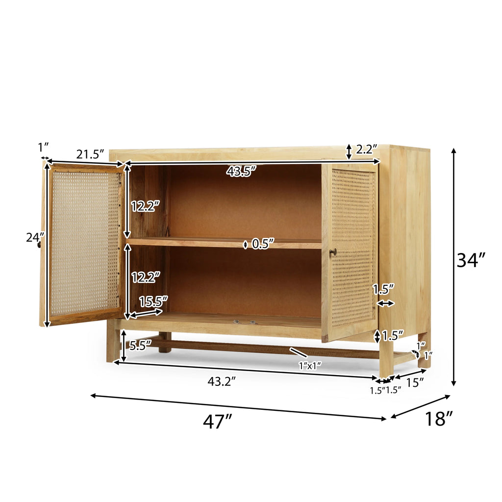 2 Door Mango Wood Cabinet with Wicker Caning S211847
