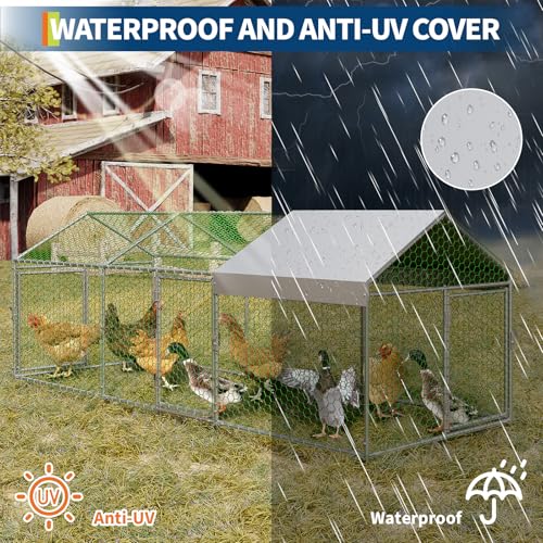 Large Metal Chicken Coop with Waterproof Anti-UV Cover B14410