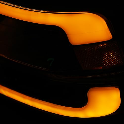Sequential LED Strip Tube Bar Black Housing Crystal Headlights With Signal Bumper Lamps Amber Reflector 4-Pieces M992388