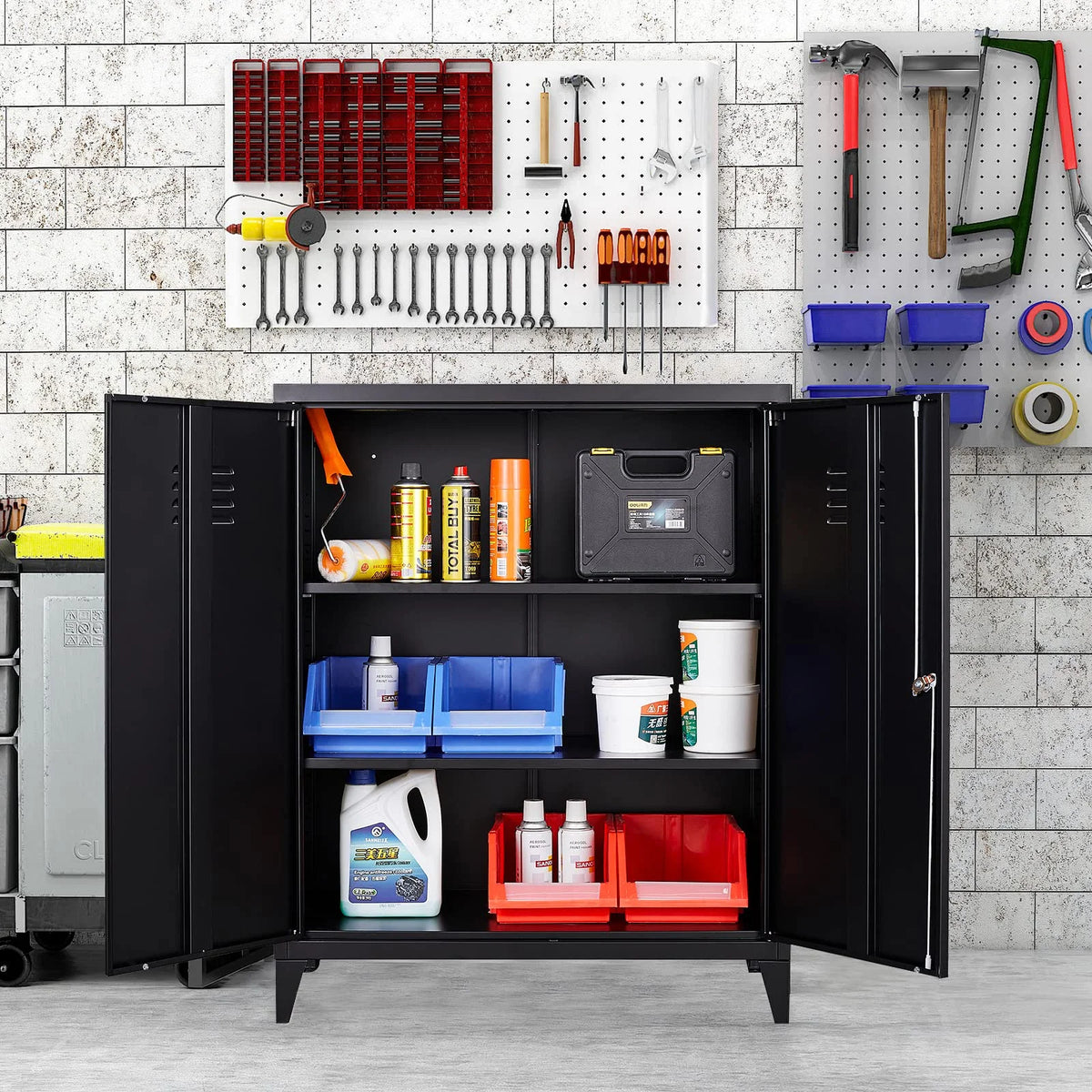 2 Door Metal Accent Cabinet with 2 Shelves, Black U68512