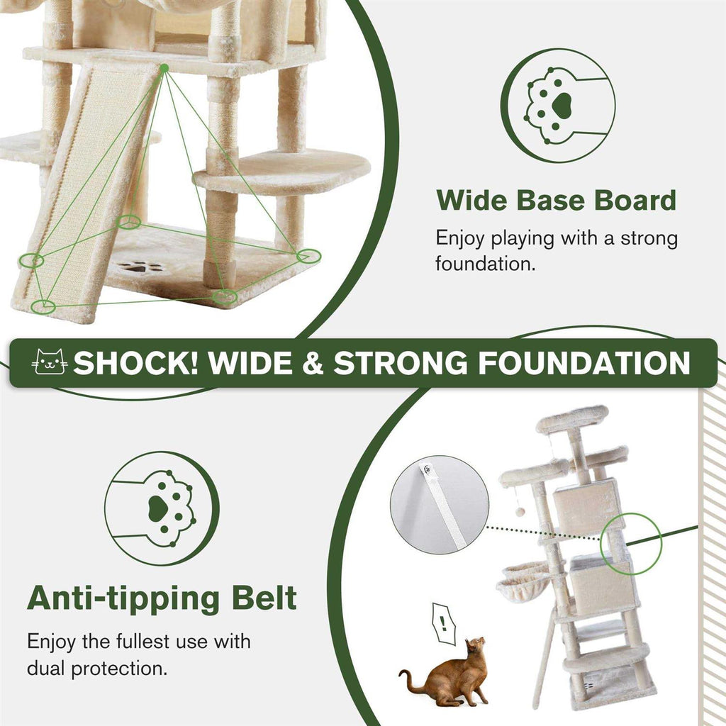68 Inches Multi-Level Cat Tree with Cat Condo Plush Perches Sisal Scratching Y1007