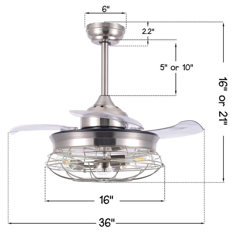 Black Retractable Ceiling Fan with Cage X507
