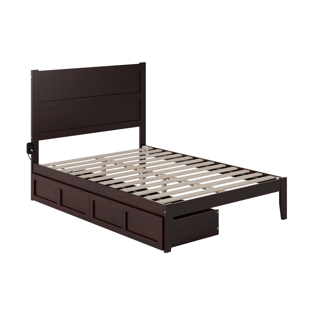 Full Solid Wood Bed with 2 Drawers and USB Charger in Espresso W65545