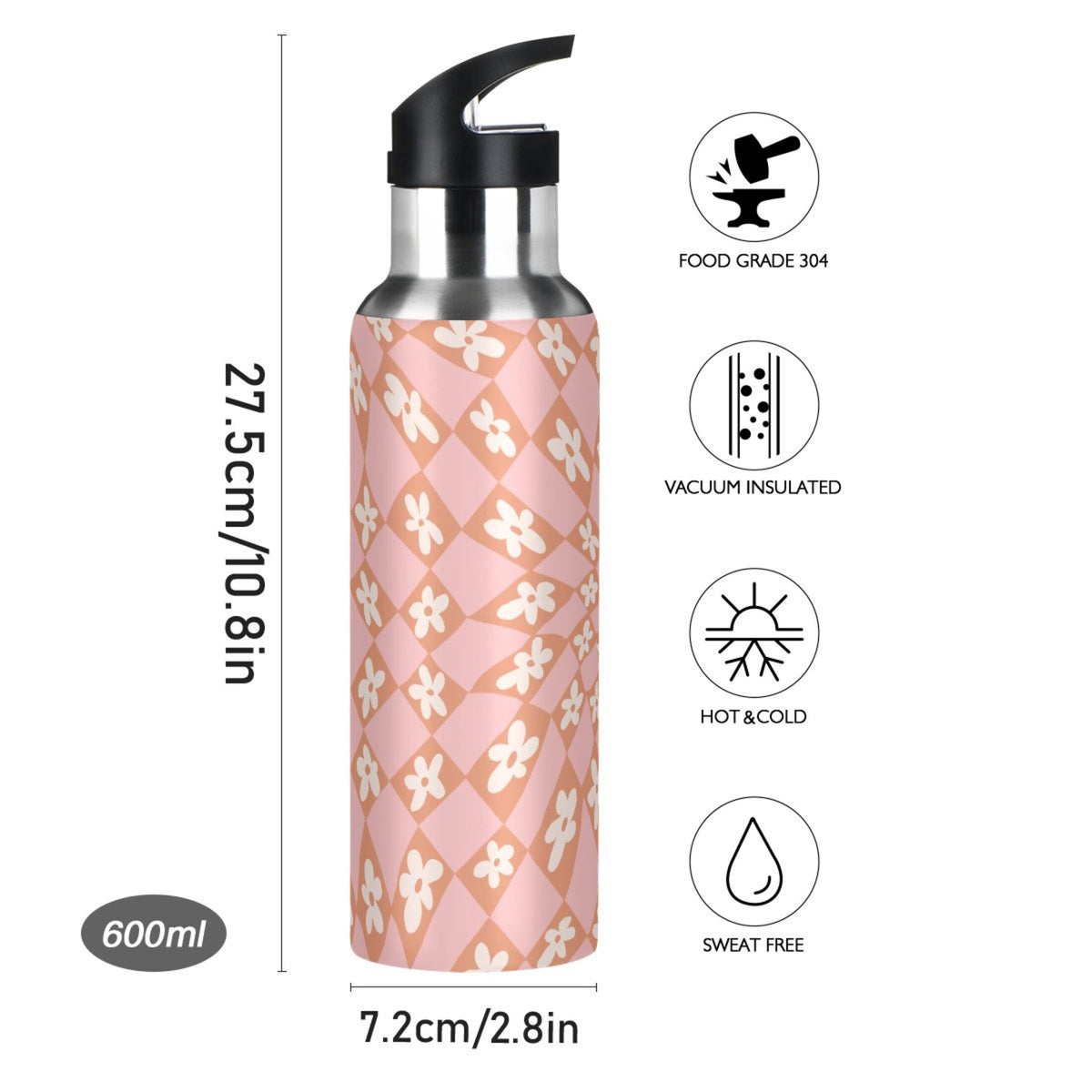 Pink-orange Lattice Flower Stainless Steel Insulated Vacuum Flask M72113