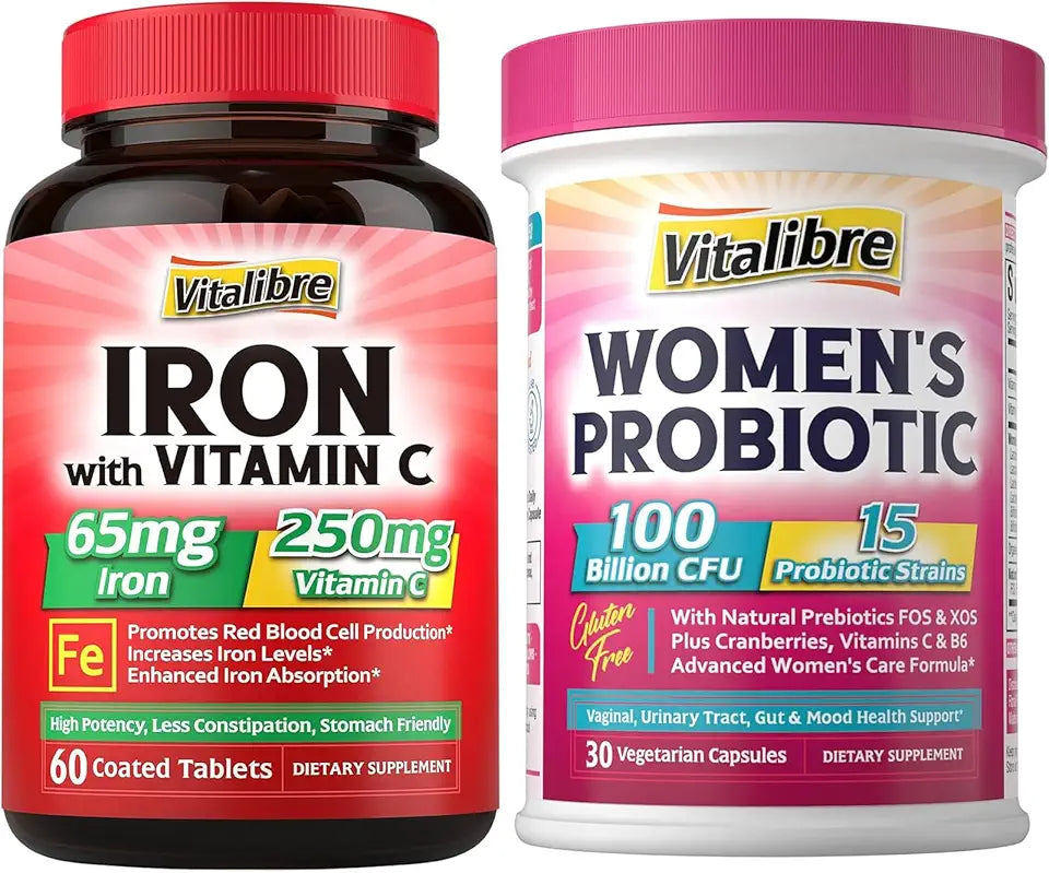 Magnesium Complex Supplement, Women's Probiotics 100 Billion CFU, 65mg Carbonyl Iron with 250mg Vitamin C C84453