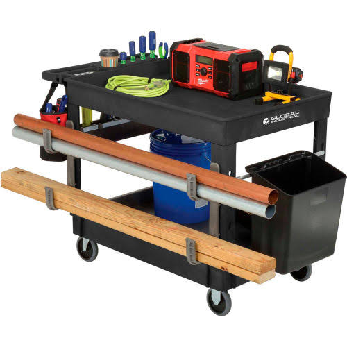 Industrial Utility Cart, Plastic 2 Tray Black Shelf, 5 inch Rubber Casters N69630