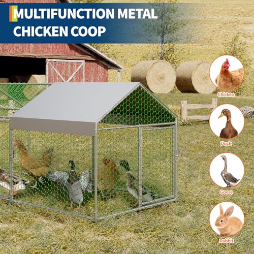Large Metal Chicken Coop with Waterproof Anti-UV Cover B14410
