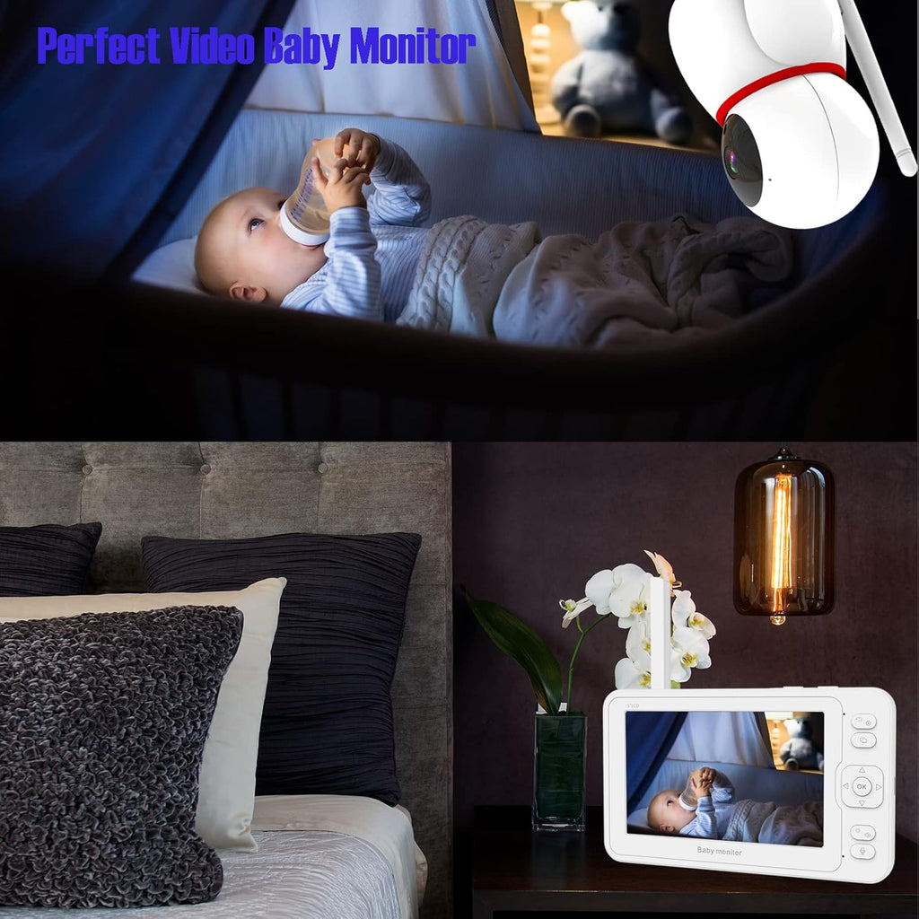 Baby Monitor with Camera and Audio, 5 HD Monitors, No WiFi/App, Night Vision, Sound and Temperature Detection, Twist Mount O5932