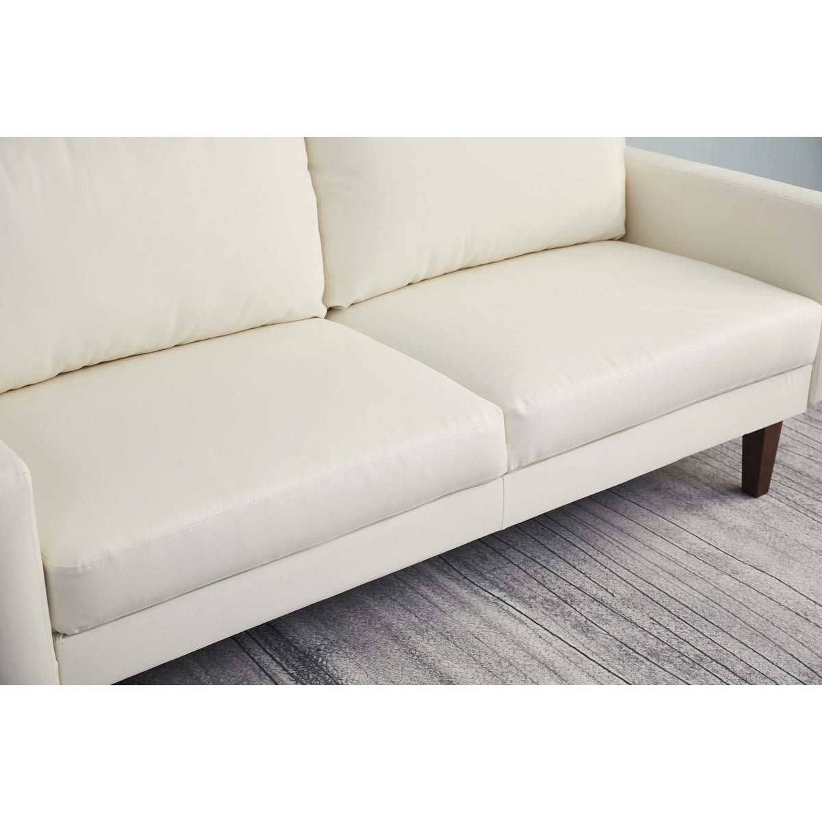 Beige Faux Leather Square Arm Loveseat P20564