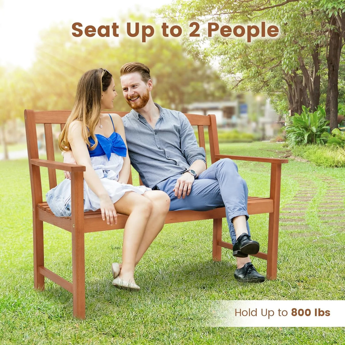 Eucalyptus Wood 2-Person Garden Bench with Backrest R4887