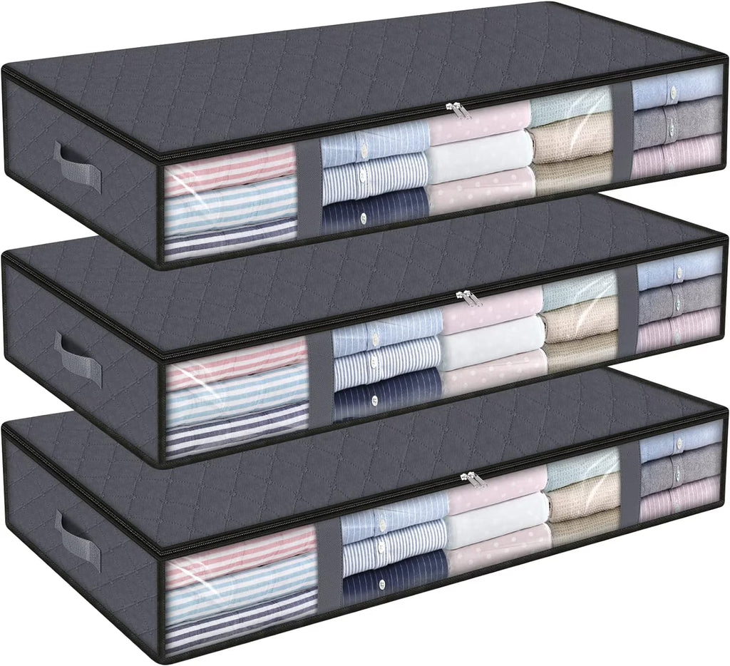 90L 3 Pack Grey Foldable Storage Bins with Durable Handles I421496
