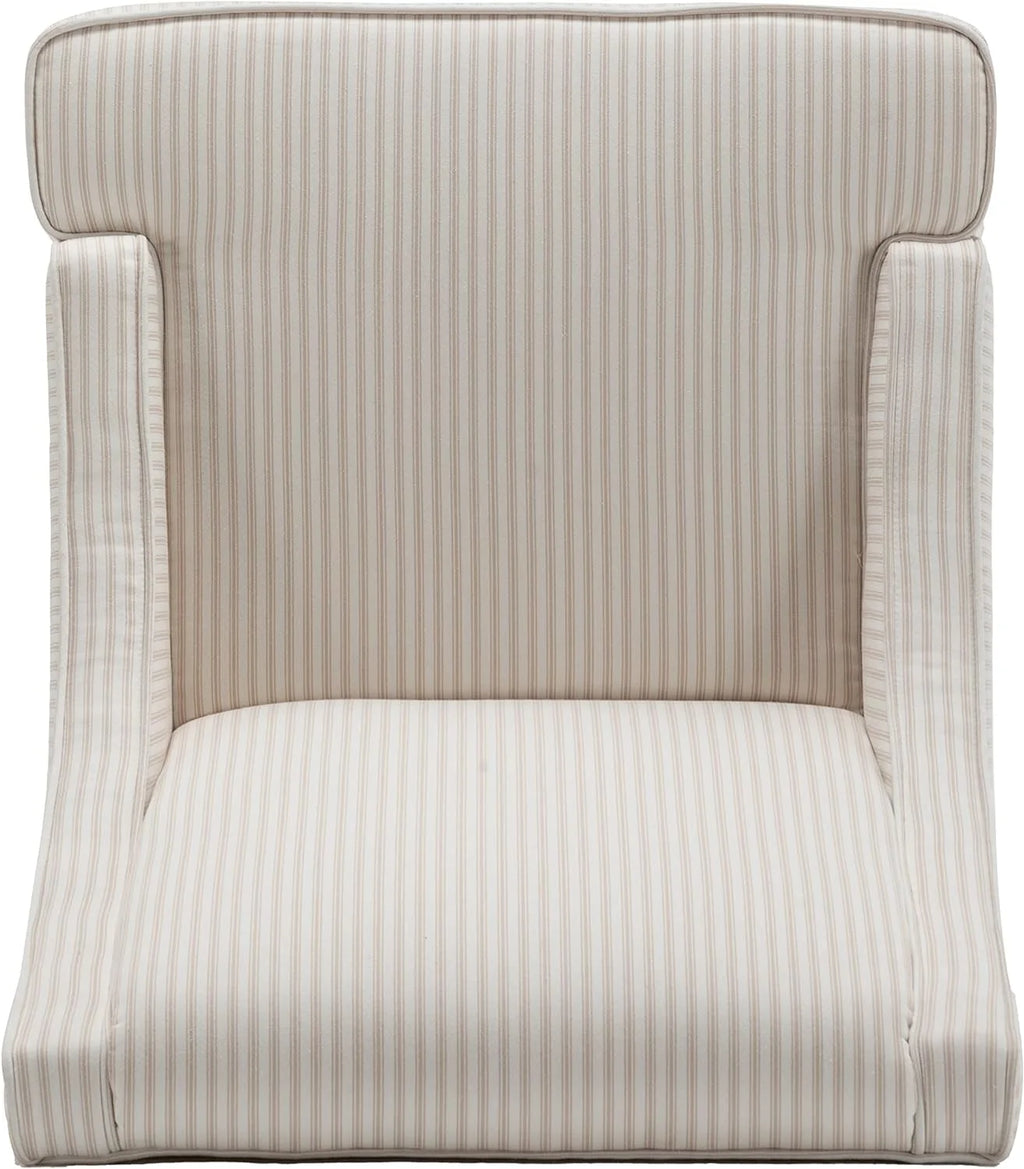 Cream and White Stripe Fabric Accent Chair with Wood Legs C2243