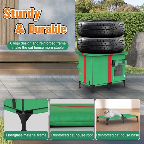 Weatherproof Insulated Outdoor Cat House with Heated Pad and Cooling Pad U428048