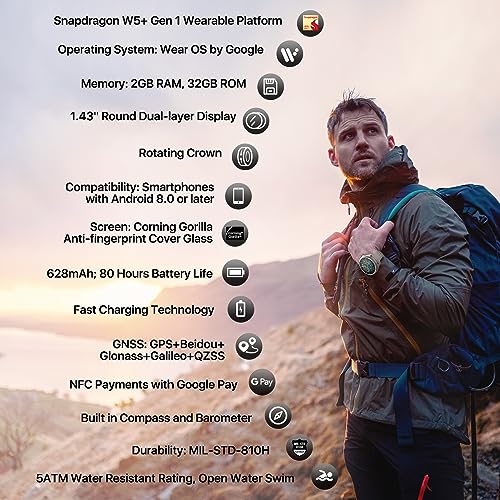 Obsidian Smartwatch with Snapdragon W5+ Gen 1 Wear OS P4934
