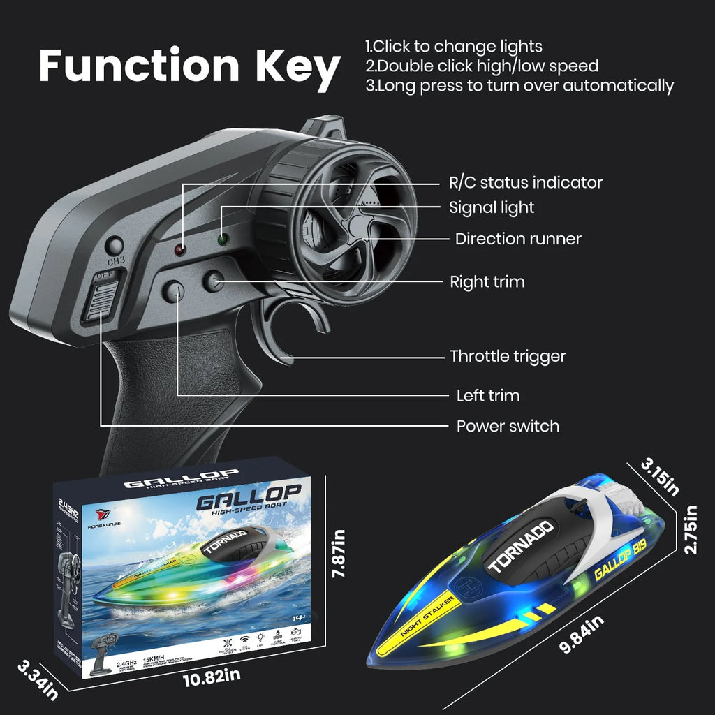 Remote Control Boat with LED Lights, 2 Rechargeable Battery K764211
