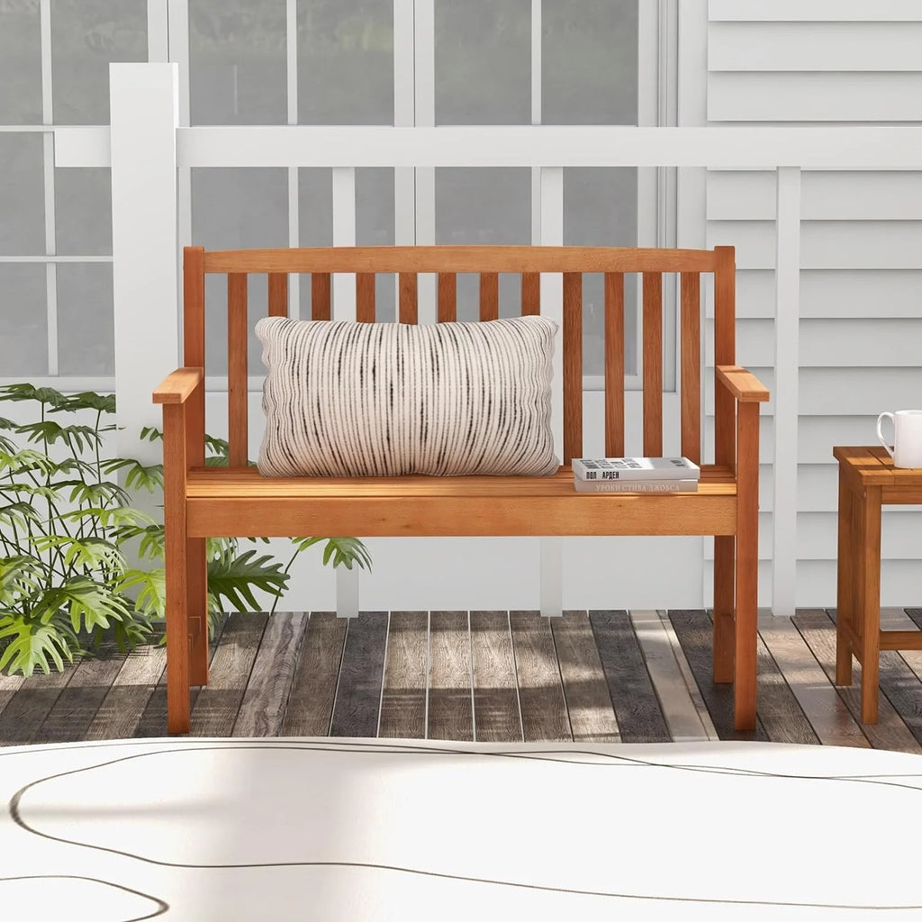 Eucalyptus Wood 2-Person Garden Bench with Backrest R4887