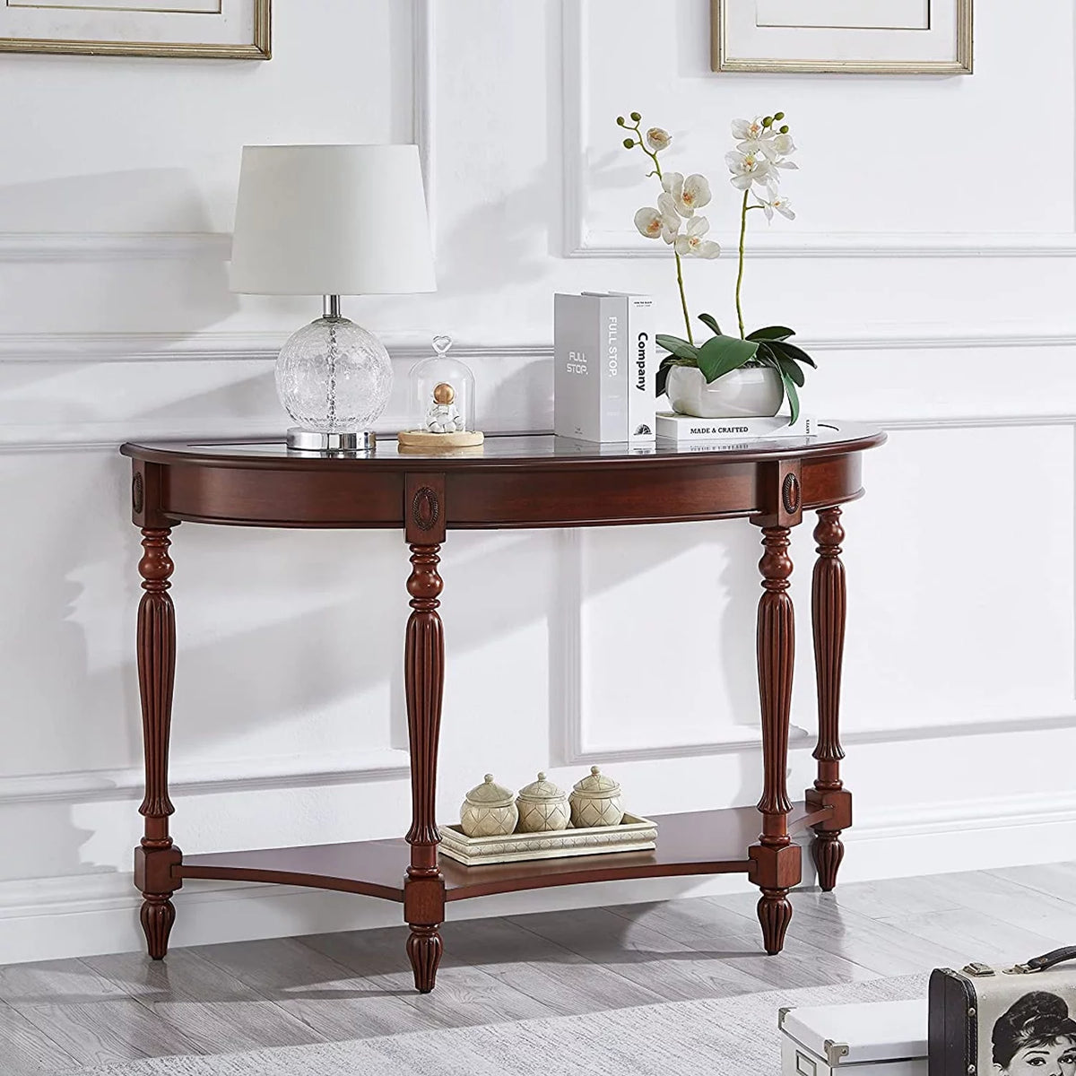 Dark Brown Oak Wood Console Table with Storage Shelf E596023