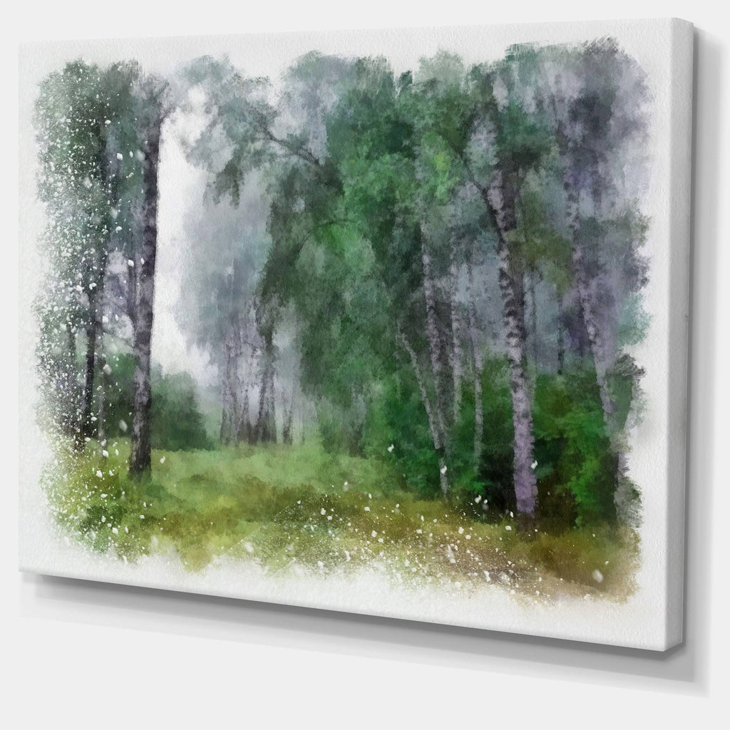 Green Forest Watercolor Drawing Large Landscape Canvas Art 32 in. Wide x 16 in. High X2704