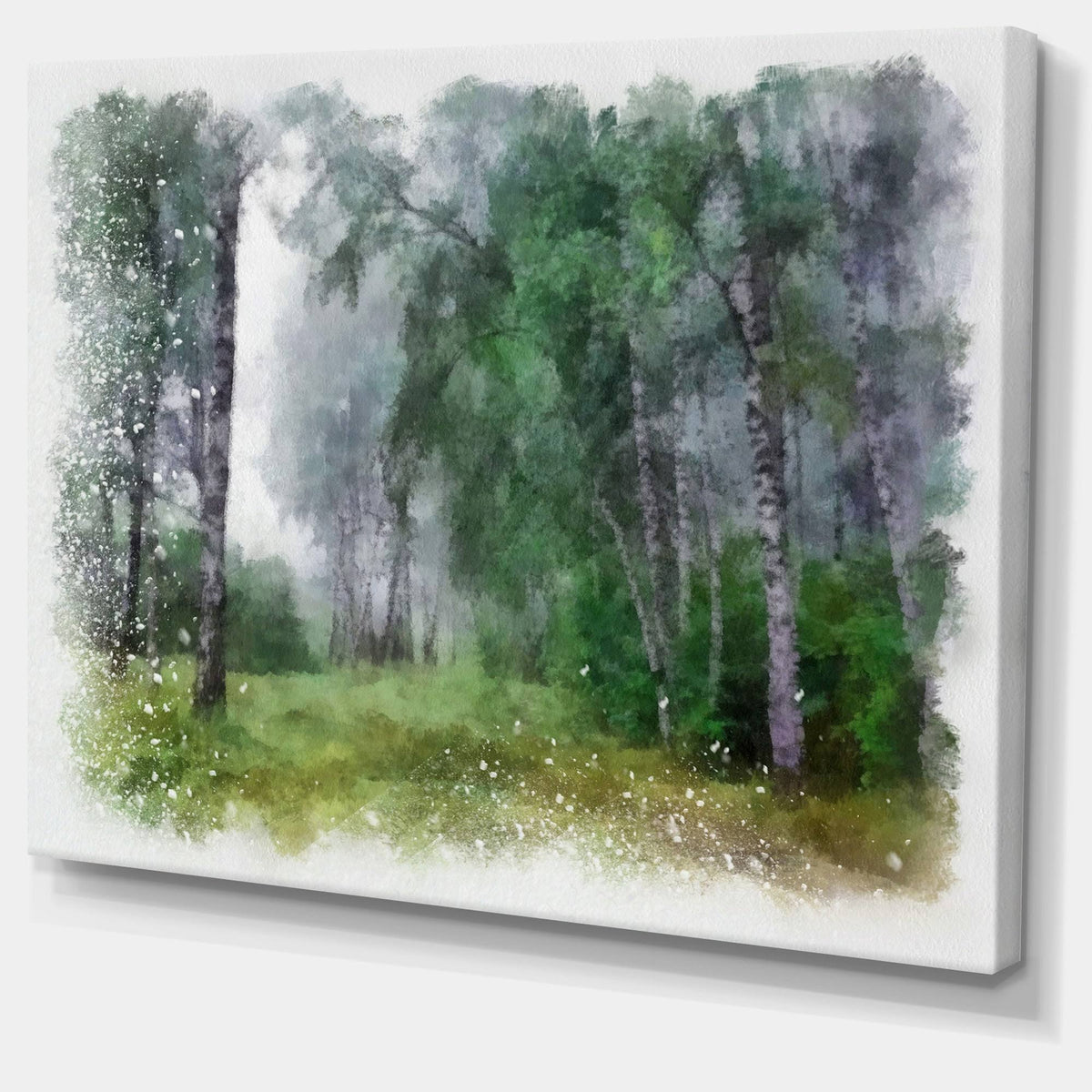 Green Forest Watercolor Drawing Large Landscape Canvas Art 32 in. Wide x 16 in. High X2704