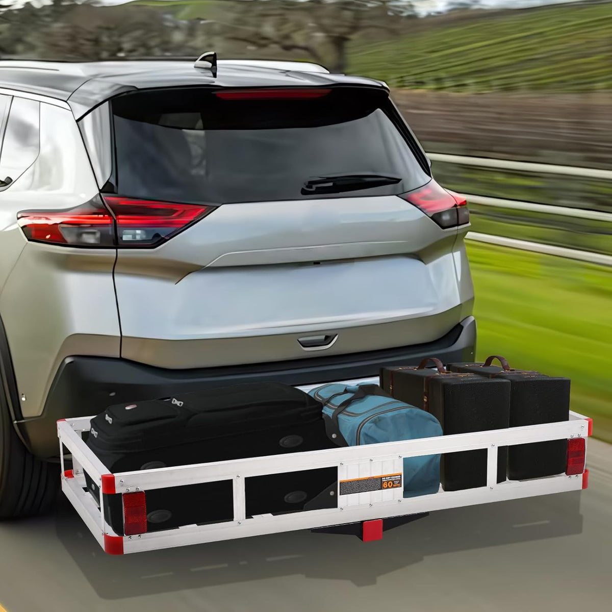 Aluminum Cargo Carrier Basket 49.4 x 22.4 x 7.1 inch for 2" Hitch Receiver 500lb Capacity Silver X18136