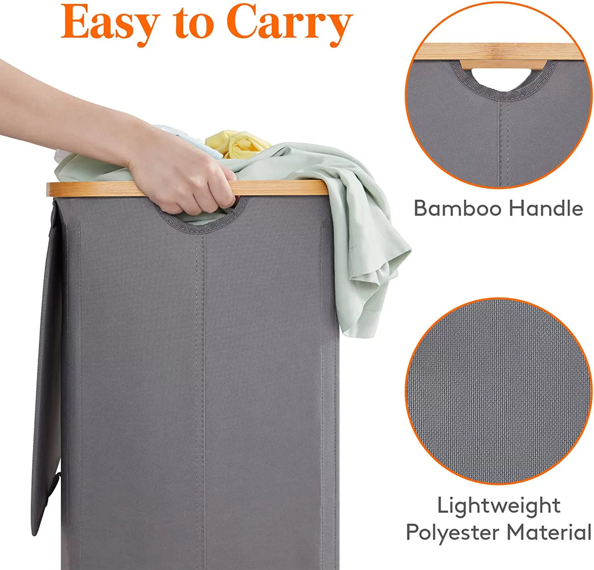 100L Laundry Basket with Lid Removable Bag Grey R4471